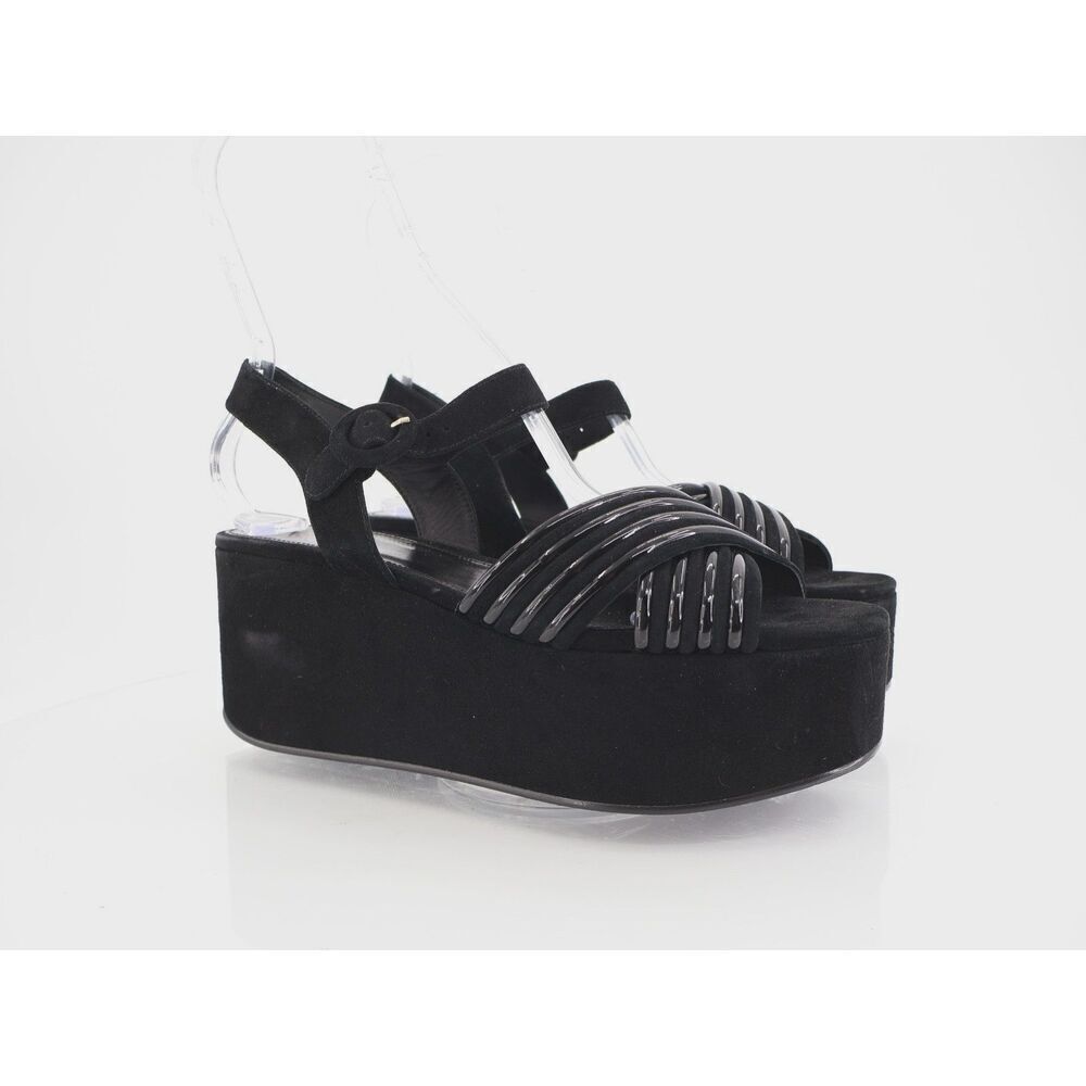 Tory Burch Bombe Cross Strap Platform Sandal Black Suede Leather Slingback 9.5 M